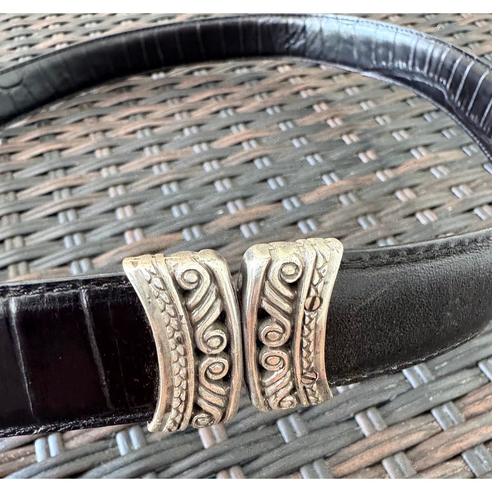 90s Western Americana Swivel Reversible Belt Leather Silver-Tone Unisex Size 30" - Picture 6 of 11